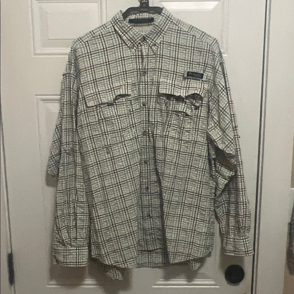 Columbia Men's Plaid Button Down Shirt - green and brown plaid
